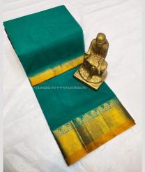 Teal color Tripura Silk handloom saree with plain with temple border design -TRPP0005356