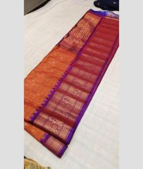 Carrot Orange and Purple color gadwal pattu handloom saree with all over small checks and buties design -GDWP0001327