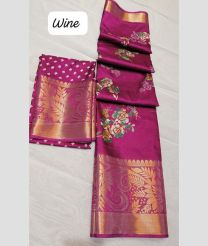 Magenta color silk sarees with all over leriya flowers digital printed with jacquard border design -SILK0017432
