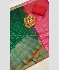 Green and Pink color Kollam Pattu handloom saree with all over buties with scut border design -KOLP0001798