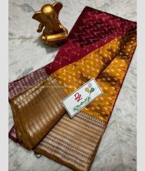 Maroon and Bronze color mangalagiri pattu sarees with all over pochampally design -MAGP0026679