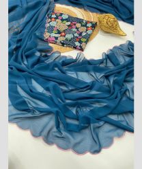 Windows Blue color Georgette sarees with plain with cut work border design -GEOS0024159
