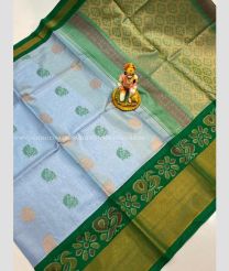 Sky Blue and Green color mangalagiri pattu handloom saree with all over buties design -MAGP0026213