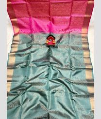 Magenta and Bluish Grey color uppada pattu handloom saree with kanchi border saree design -UPDP0014468