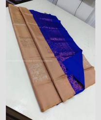 Lite Brown and Royal Blue color soft silk kanchipuram sarees with all over big buties design -KASS0001002