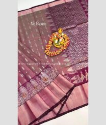 Lite Brown and Magenta color Kollam Pattu handloom saree with all over buties with scut border design -KOLP0001793