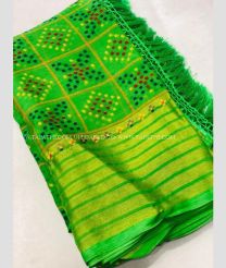 Parrot Green color Kora handloom saree with golden zari weaving border design -KORS0000058