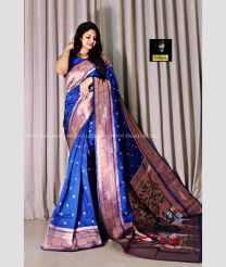 Blue and Pale Silver color paithani sarees with all over buties with three munia border design -PTNS0005070