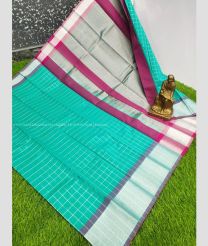 Blue Turquoise and Magenta color Chenderi silk handloom saree with all over silver checks design -CNDP0015220
