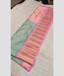 Fern Green and Rose Pink color gadwal pattu handloom saree with all over small checks and buties design -GDWP0001325