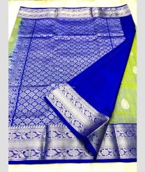 Acid Green and Royal Blue color venkatagiri pattu handloom saree with all over big silver buties design -VAGP0000798