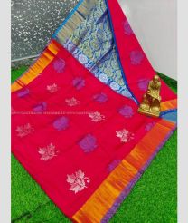 Deep Pink and Blue color Uppada Soft Silk handloom saree with all over big buties saree design -UPSF0002118