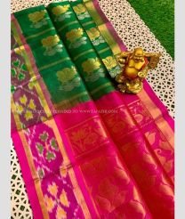 Pine Green and Pink color Kollam Pattu handloom saree with pochampalli border saree design -KOLP0000675