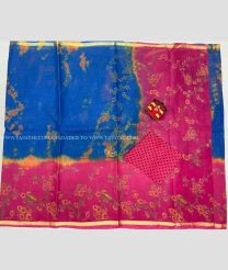 Blue and Pink color Uppada Cotton handloom saree with all over printed design -UPAT0004321