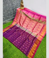 Pink and Magenta color Uppada Soft Silk handloom saree with all over silver buties design -UPSF0003693