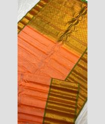 Orange and Pine Green color gadwal pattu handloom saree with all over buties with kanchi border design -GDWP0001314