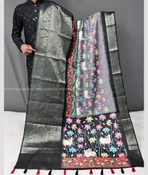 Chestnut and Grey color silk sarees with all over pichwai kalamkari printed design -SILK0014425