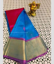 Pink and Blue color Kollam Pattu handloom saree with all over zari and thread buties design -KOLP0000904