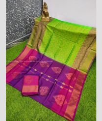 Purple and Parrot Green color Uppada Tissue handloom saree with all over buties design -UPPI0001594