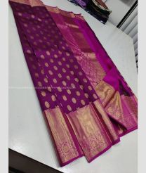 Magenta and Pink color kanchi pattu handloom saree with all over buties with 2g pure jari border design -KANP0013310