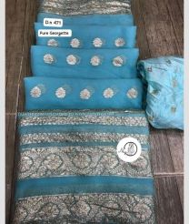 Sky Blue and silver color Georgette sarees with lurex zari weaving border with single jaipur dyeing design -GEOS0023981
