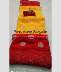 Mango Yellow and Red color Georgette sarees with all over peacock buties design -GEOS0015090