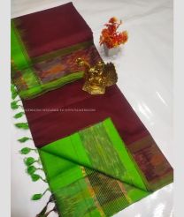 Dark Maroon and Green color Tripura Silk handloom saree with plain with pochampally border design -TRPP0008483