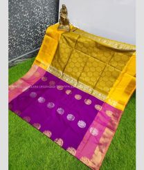 Magenta and Yellow color Uppada Soft Silk handloom saree with all over big buties design -UPSF0004134