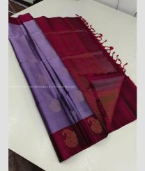 Purple and Maroon color kanchi pattu handloom saree with all over buties with unique border design -KANP0013695