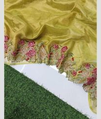 Acid Green color Banarasi sarees with plain with crochet work border design -BANS0018846