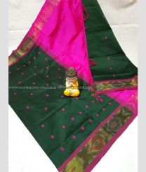 Forest Fall Green and Pink color Tripura Silk handloom saree with all over nakshtra buties with big pochampally border design -TRPP0008434