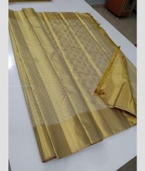 Cream and Lite golden color kanchi pattu handloom saree with alll over self tissue kerala model design -KANP0013102