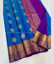 Blue and Magenta color kanchi pattu handloom saree with all over big buties design -KANP0013741