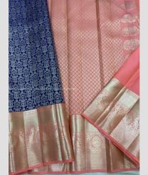 Navy Blue and Rose Pink color kanchi pattu sarees with koravai border design -KANP0013759