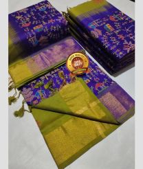 Purple Blue and Mehendi Green color Tripura Silk handloom saree with kaddy border design -TRPP0008587