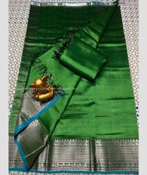 Green and Blue color mangalagiri pattu handloom saree with kanchi border design -MAGP0026592