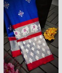 Blue and Lite Grey color Uppada Soft Silk handloom saree with all over printed with ikkat kaddi border design -UPSF0003722