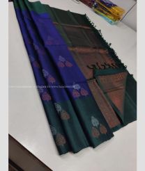 Navy Blue and Forest Fall green color kanchi pattu handloom saree with all over trendy pattern big buties design -KANP0013456