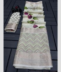 Cream color silk sarees with all over printed with jacquard border design -SILK0017714