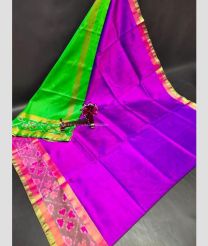 Magenta and Parrot Green color uppada pattu handloom saree with pochampally border design -UPDP0021226