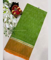 Green and Golden Brown color Uppada Cotton handloom saree with all over plain and checks design -UPAT0004722