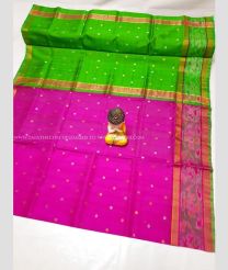 Neon Pink and Parrot Green color uppada pattu handloom saree with all over nakshtra buties with pochampally border design -UPDP0021034