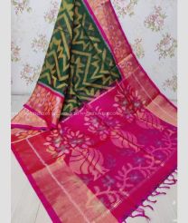Pine Green and Magenta color Ikkat sico handloom saree with pochampalli ikkat design -IKSS0000317