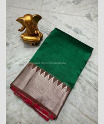 Pine Green and Red color mangalagiri sico handloom saree with plain with 150 by 50 jari border design -MAGI0000208