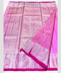 Rose Pink and Silver color venkatagiri pattu handloom saree with all over jari design -VAGP0000903
