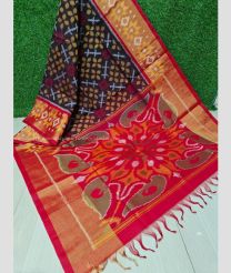 Black and Red color Ikkat sico handloom saree with ikkat design -IKSS0000396