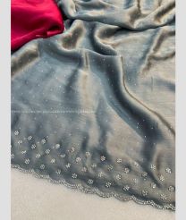 Grey and Red color Chiffon sarees with all over dimond design -CHIF0001807