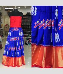 Royal BLue and Red color Ikkat Lehengas with all over pochampally design -IKPL0000046