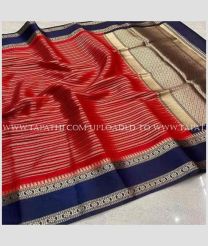 Red and Navy Blue color Banarasi sarees with water zari weaved  traditional striped pattern design -BANS0007919