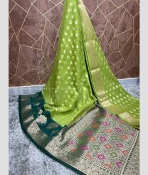 Pista and Teal color Banarasi sarees with all over zari butis almond zari weaving beautiful flowers border design -BANS0018751